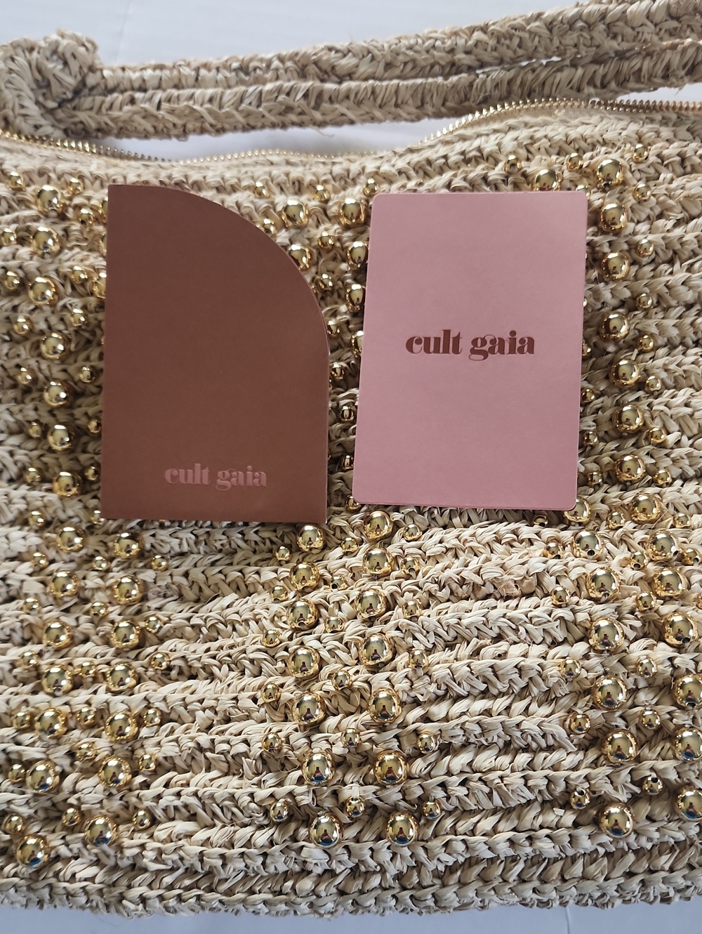 Cult Gaia Raffia Gold Beaded Woven Shoulder Bag - Picture 11 of 17
